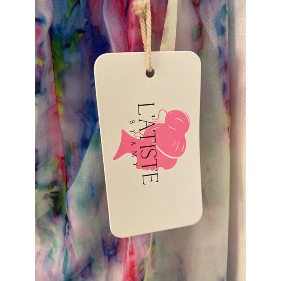 LAtiste By Amy Watercolor Maxi Dress With Strappy Back Design & Side Slit Size S - Picture 4 of 9